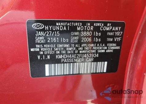 2015 Hyundai Elantra Se z USA, uszkodzony, nr VIN KMHDH4AE2FU453934